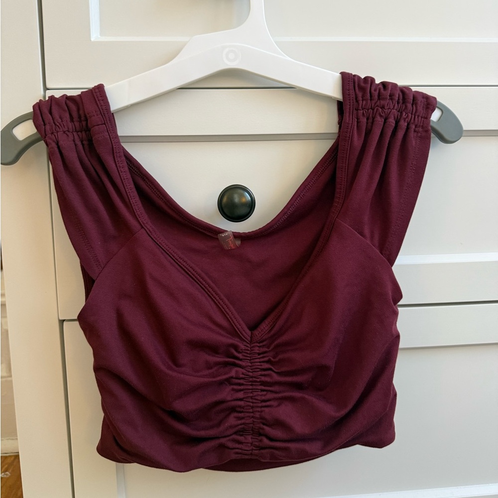 FP Movement by Free People Burgundy Ruched Crop Top